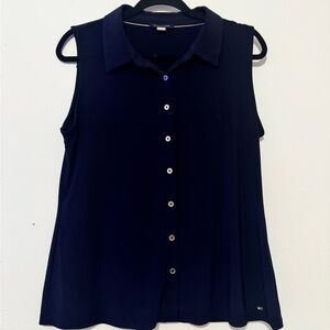 Dark Blue Sleeveless Button-Down Shirt